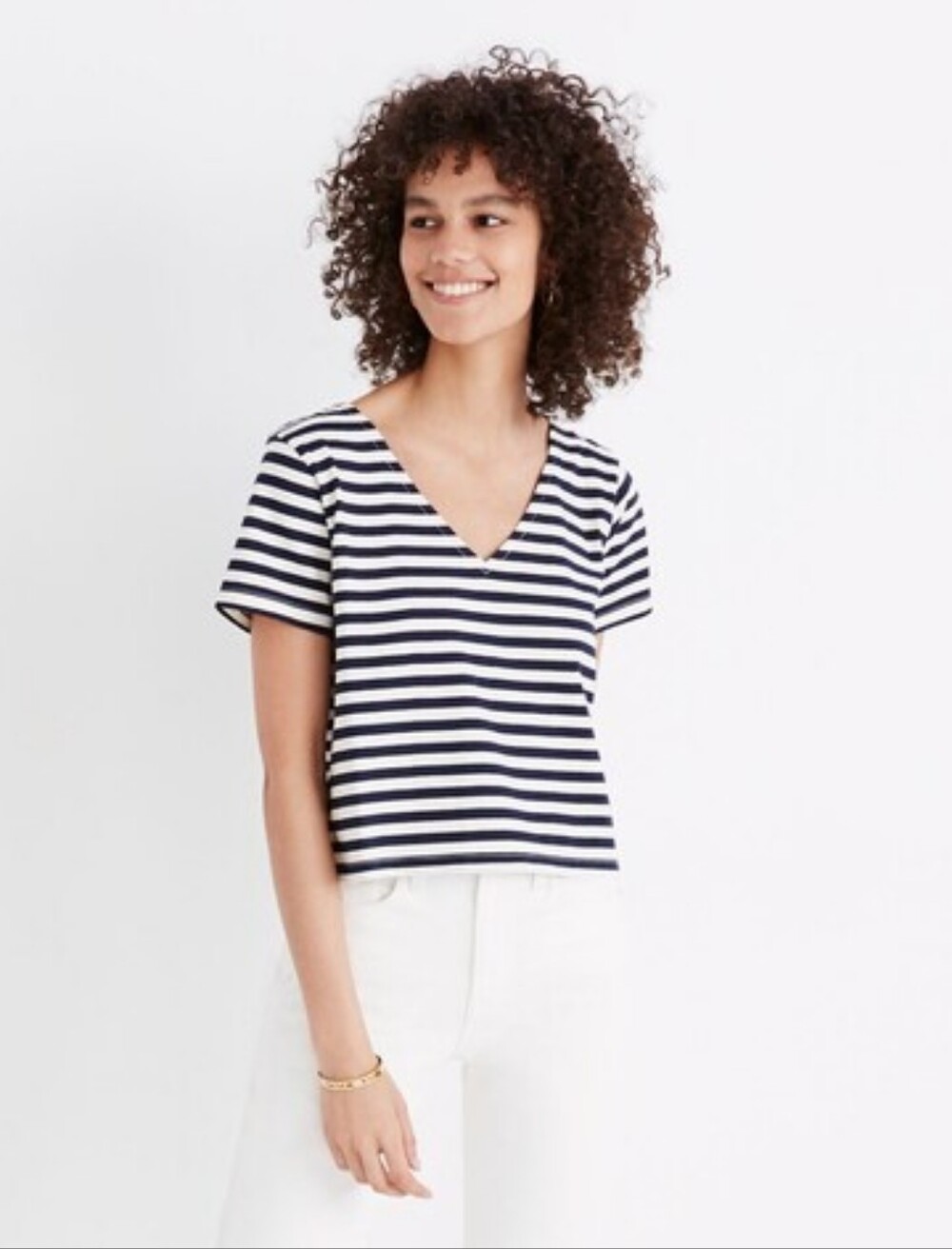 NWT Madewell Setlist Boxy Top in Marton Stripe Navy Blue White Size XS